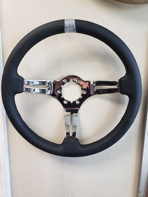 1968-1982 Corvette Steering Wheel  Black Leather & Chrome 3 spoke**New**